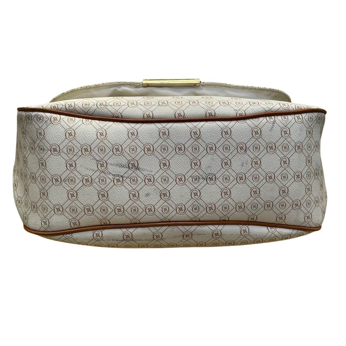 Vakko Women’s Beige/Brown Leather Monogram Tassel Adjustable Strap Crossbody Bag