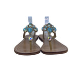 Mystique Gold & Turquoise Embellished Bejeweled Thong Style Flat Sandals Size 9
