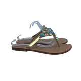 Mystique Gold & Turquoise Embellished Bejeweled Thong Style Flat Sandals Size 9