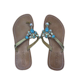 Mystique Gold & Turquoise Embellished Bejeweled Thong Style Flat Sandals Size 9