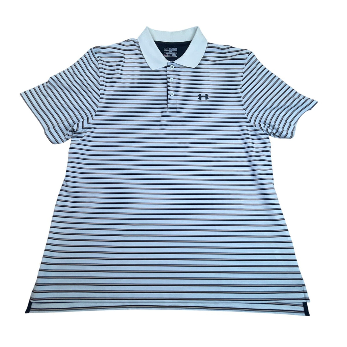 Under Armour Men's White Striped Heatgear Polo Shirt With Loose Fit Sz 2XL