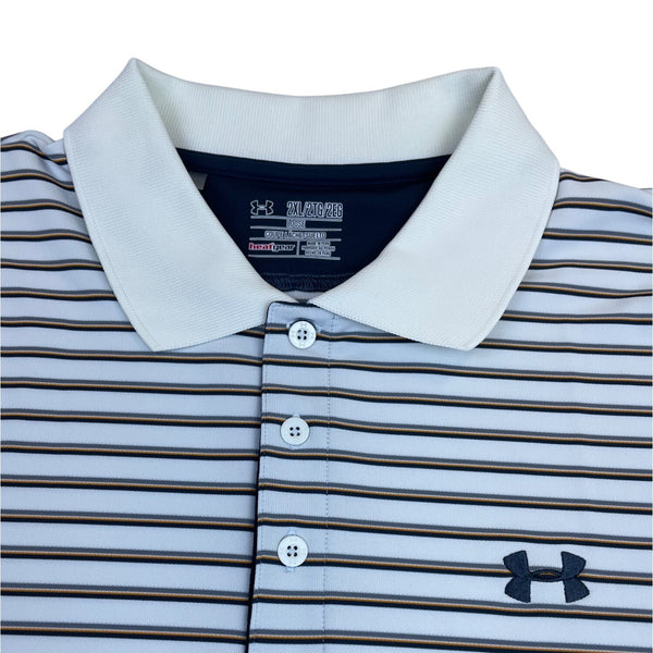 Under Armour Men's White Striped Heatgear Polo Shirt With Loose Fit Sz 2XL
