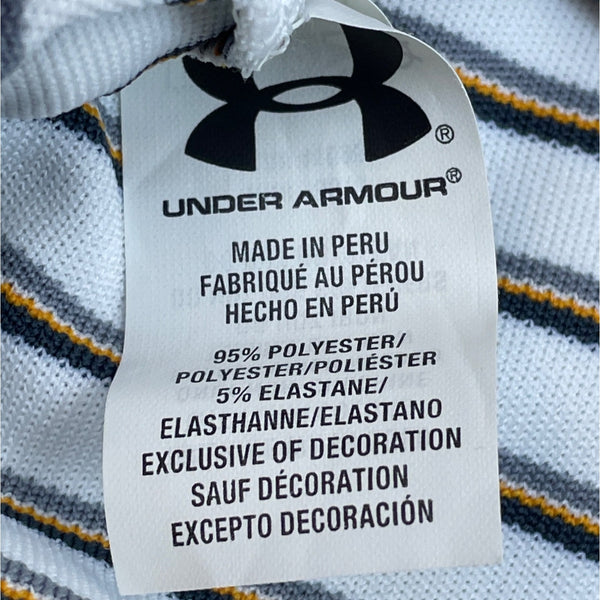 Under Armour Men's White Striped Heatgear Polo Shirt With Loose Fit Sz 2XL