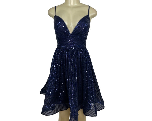 JJ’s House Navy Sequin Fit & Flare Cocktail Dress W/ Spaghetti Straps Sz 6 - New
