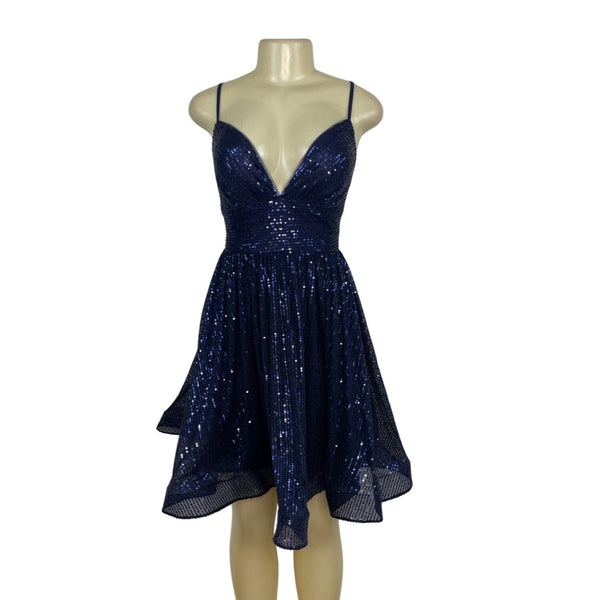 JJ’s House Navy Sequin Fit & Flare Cocktail Dress W/ Spaghetti Straps Sz 6 - New