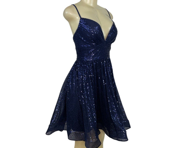 JJ’s House Navy Sequin Fit & Flare Cocktail Dress W/ Spaghetti Straps Sz 6 - New