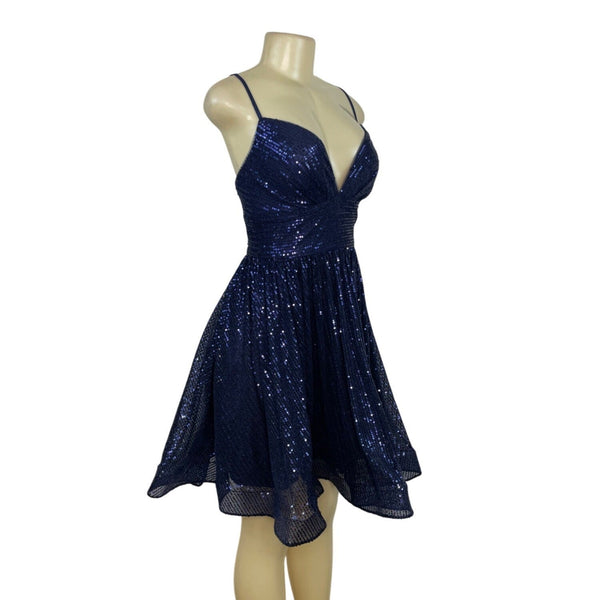 JJ’s House Navy Sequin Fit & Flare Cocktail Dress W/ Spaghetti Straps Sz 6 - New