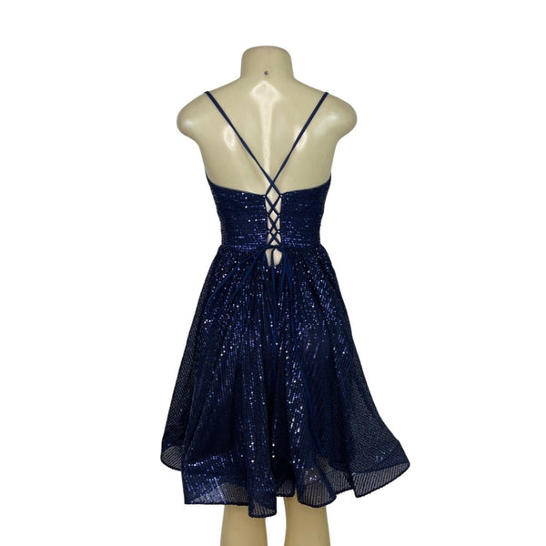 JJ’s House Navy Sequin Fit & Flare Cocktail Dress W/ Spaghetti Straps Sz 6 - New