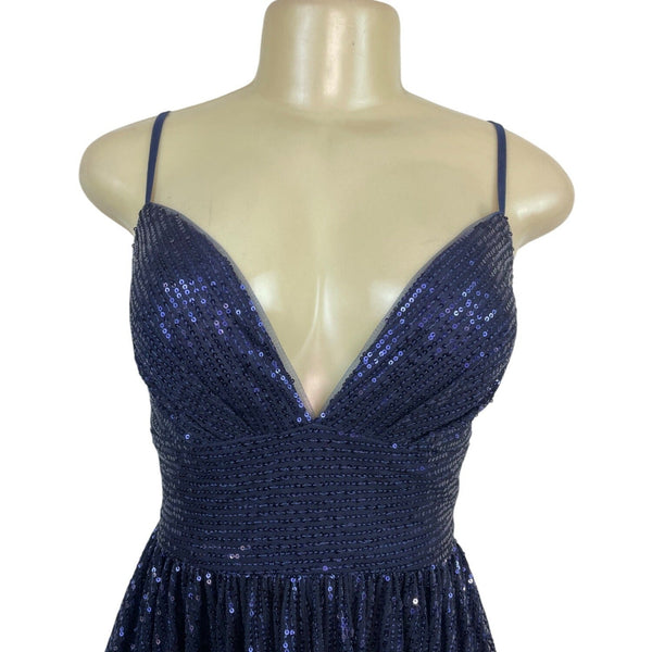 JJ’s House Navy Sequin Fit & Flare Cocktail Dress W/ Spaghetti Straps Sz 6 - New