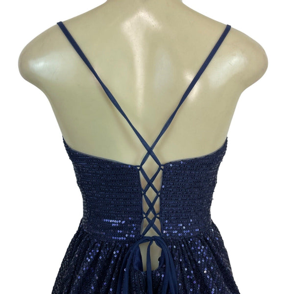JJ’s House Navy Sequin Fit & Flare Cocktail Dress W/ Spaghetti Straps Sz 6 - New