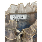 Chicwish Womens Floral Ruffle Midi Dress Beige/Blue L Lace & Sheer Fabric
