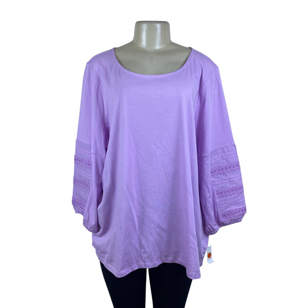 Talbots Lavender Cotton Blouse Embroidered Long Sleeve Plus Sz Shirt Sz 2X