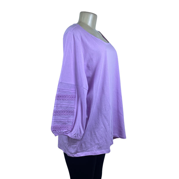 Talbots Lavender Cotton Blouse Embroidered Long Sleeve Plus Sz Shirt Sz 2X