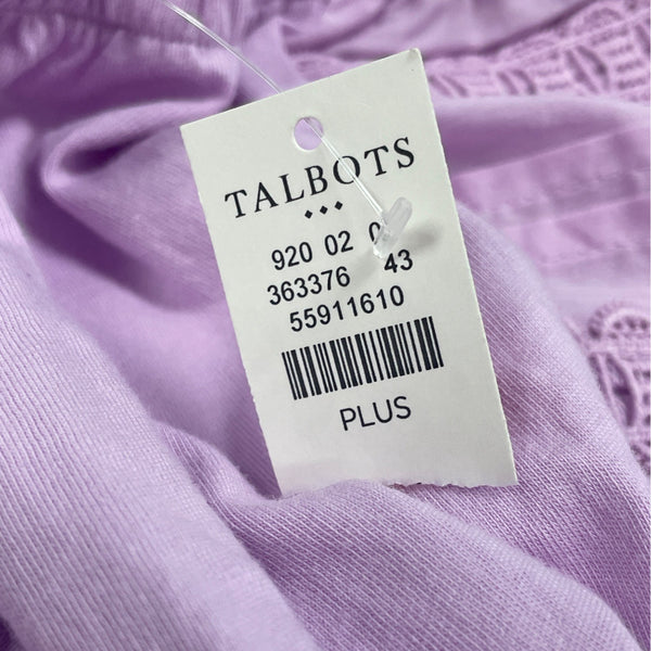 Talbots Lavender Cotton Blouse Embroidered Long Sleeve Plus Sz Shirt Sz 2X