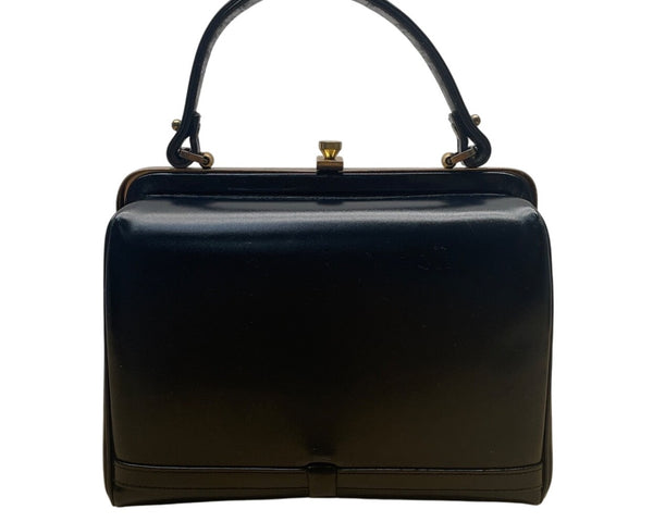 Vintage Creations By International Blue Leather Handle Handbag Gold-Tone Frame