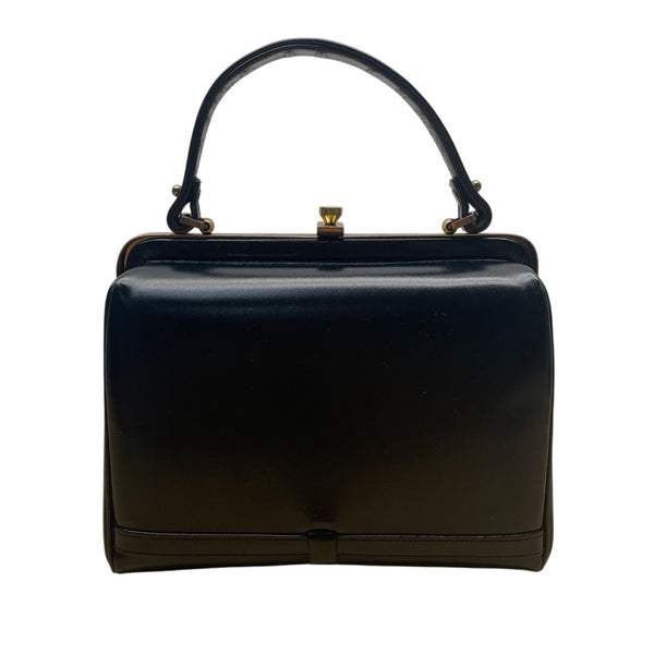 Vintage Creations By International Blue Leather Handle Handbag Gold-Tone Frame