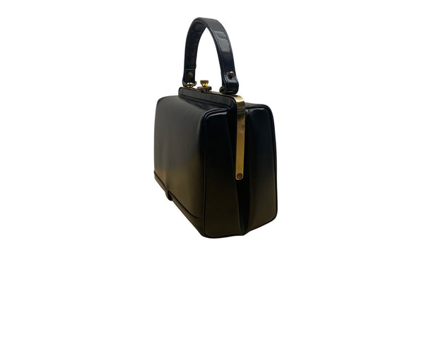 Vintage Creations By International Blue Leather Handle Handbag Gold-Tone Frame