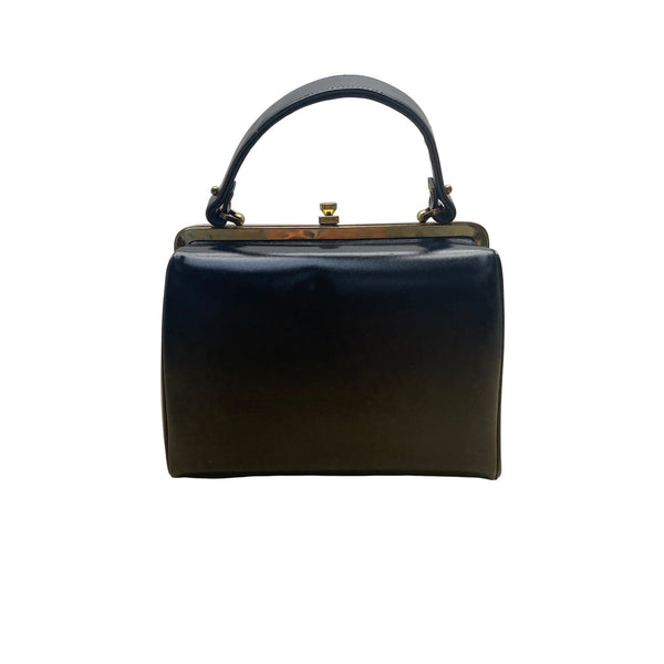 Vintage Creations By International Blue Leather Handle Handbag Gold-Tone Frame