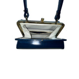 Vintage Creations By International Blue Leather Handle Handbag Gold-Tone Frame