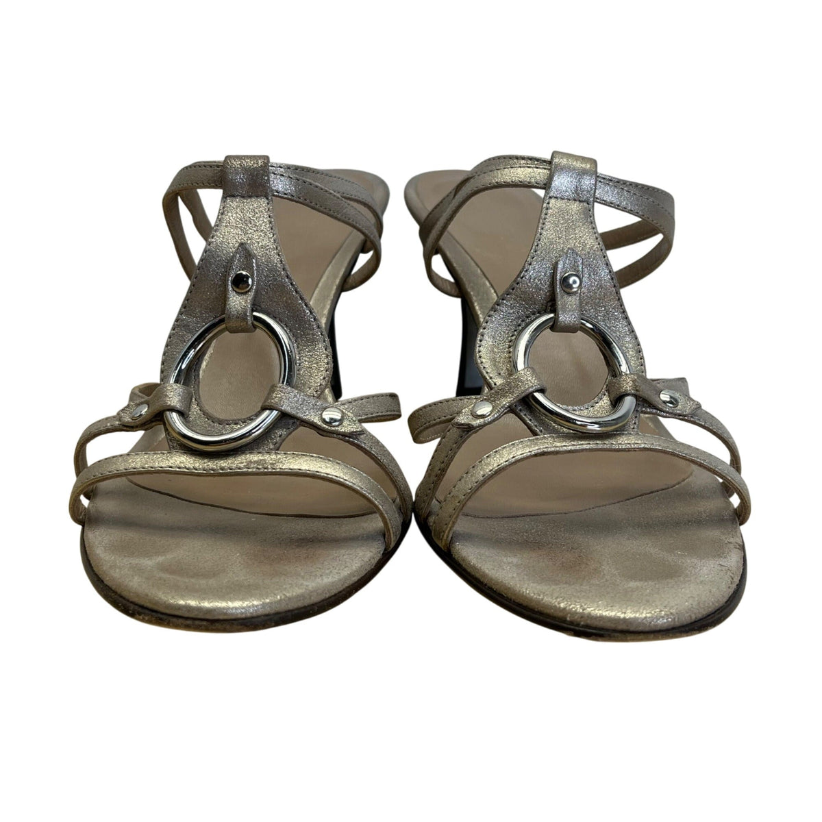 Talbots Women’s Metallic Leather With Ring Accent Heeled Sandals Size 9.5 M