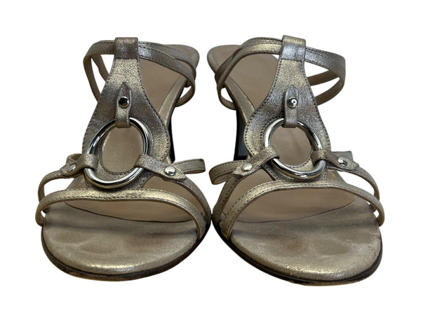 Talbots Women’s Metallic Leather With Ring Accent Heeled Sandals Size 9.5 M