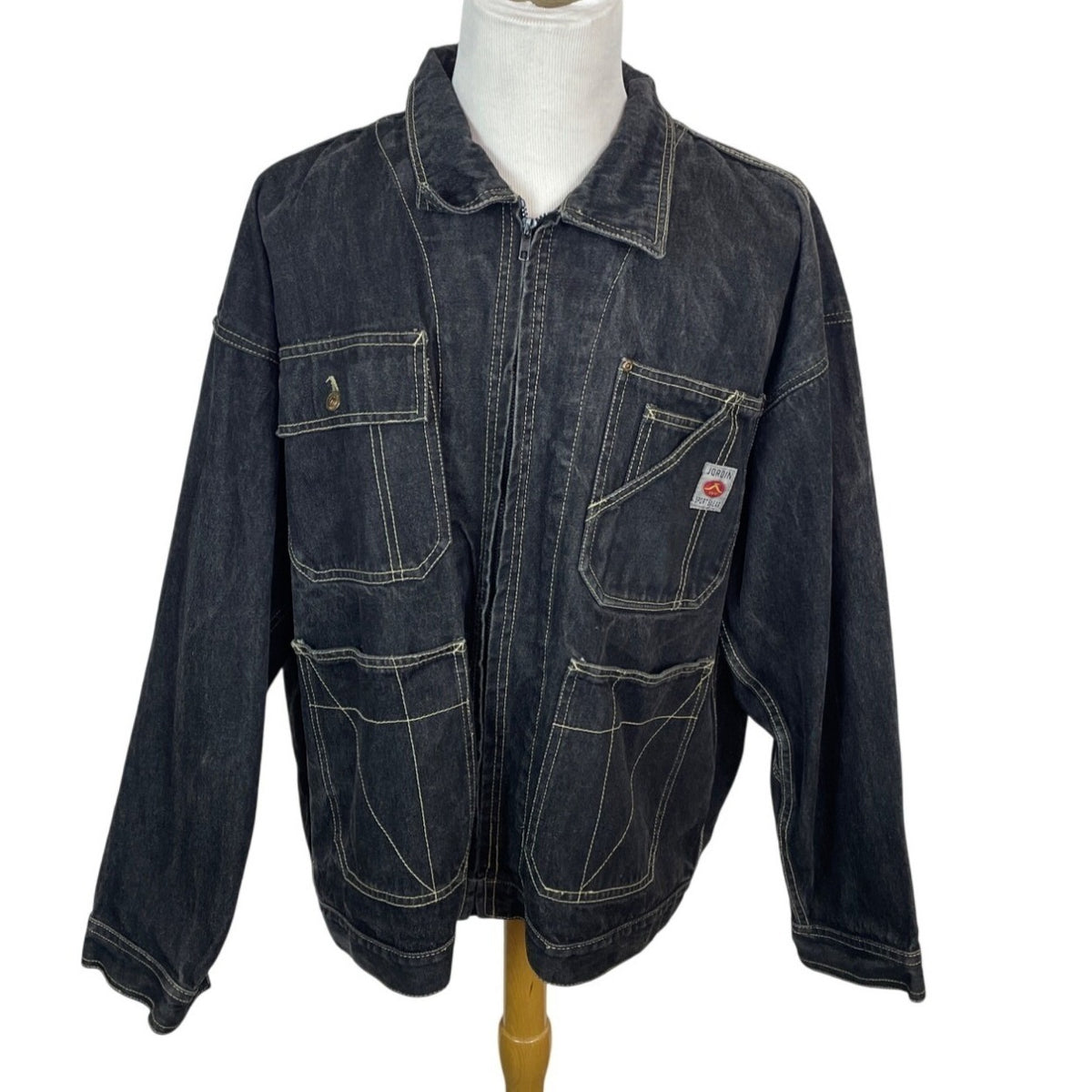 Jordin Sportswear Mens Black Washed Denim Jacket With Pockets Sz 3X