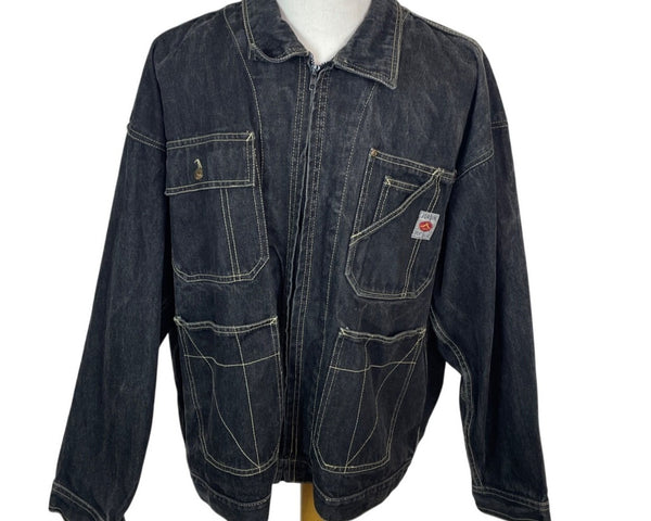 Jordin Sportswear Mens Black Washed Denim Jacket With Pockets Sz 3X