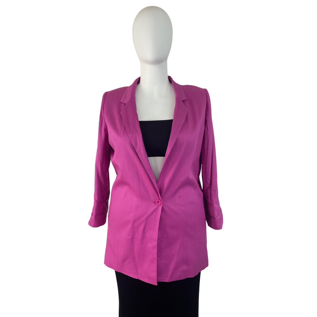 Twiggy Pink Women's Solid Button Down Blazer Long Sleeve Office Chic Size XL