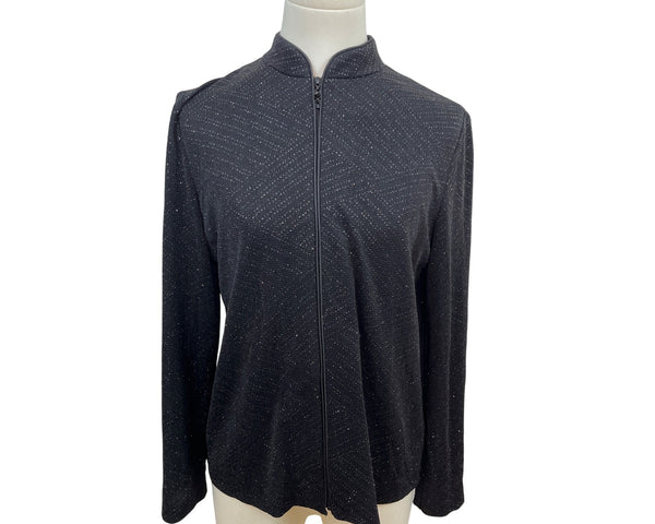 Alex Evenings Petite Black Metallic Zip-Up Jacket Size PM