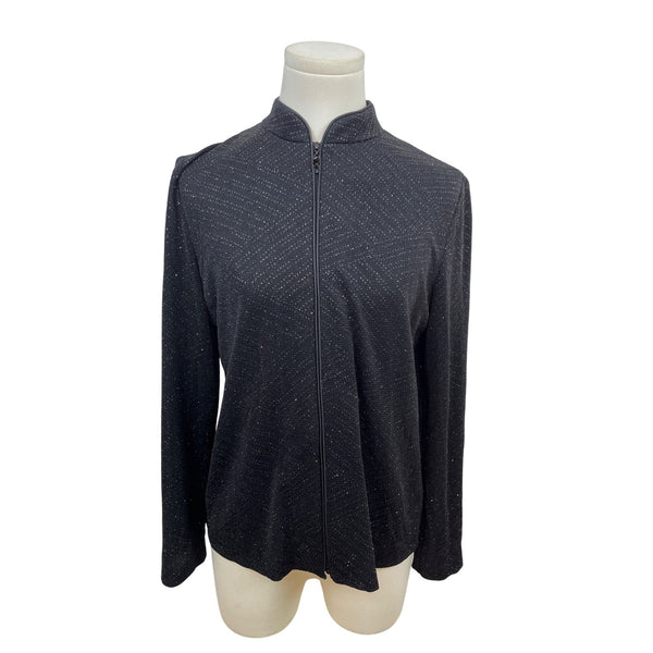 Alex Evenings Petite Black Metallic Zip-Up Jacket Size PM