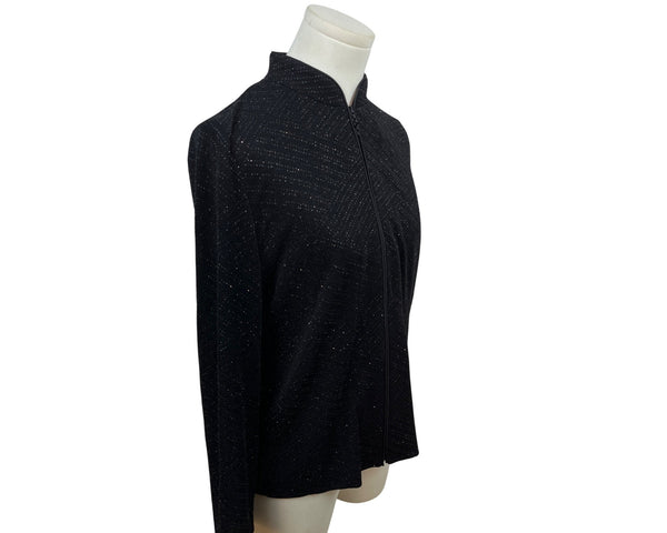 Alex Evenings Petite Black Metallic Zip-Up Jacket Size PM