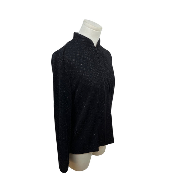 Alex Evenings Petite Black Metallic Zip-Up Jacket Size PM