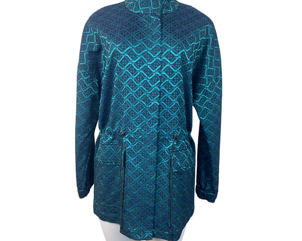 St. John Women's Tile Print Teal Coat Funnel Jacket Sz S - NWT