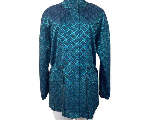 St. John Women's Tile Print Teal Coat Funnel Jacket Sz S - NWT