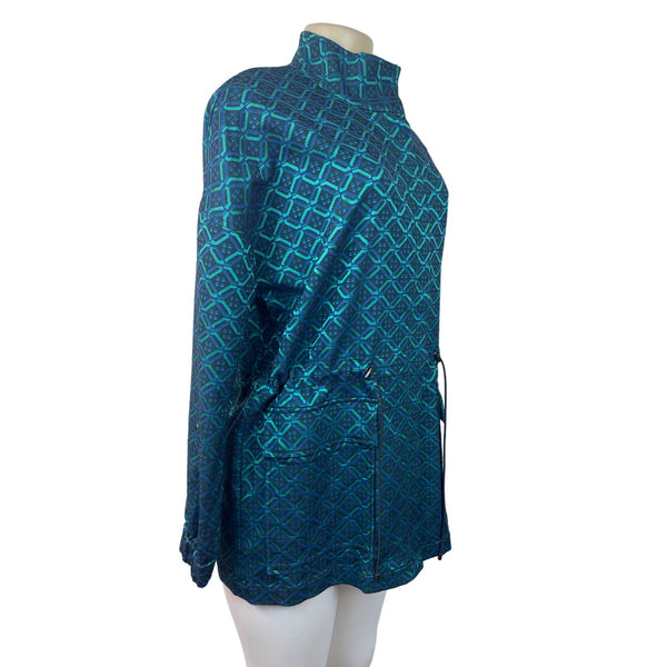 St. John Women's Tile Print Teal Coat  Funnel Jacket Sz S - NWT