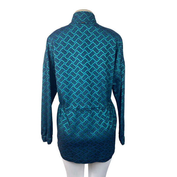 St. John Women's Tile Print Teal Coat  Funnel Jacket Sz S - NWT
