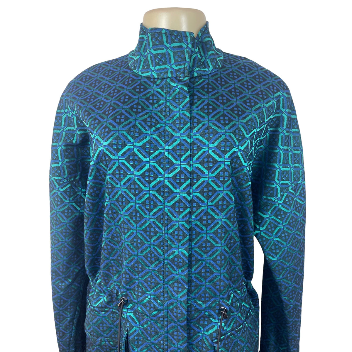 St. John Women's Tile Print Teal Coat  Funnel Jacket Sz S - NWT