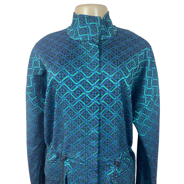 St. John Women's Tile Print Teal Coat  Funnel Jacket Sz S - NWT