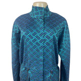 St. John Women's Tile Print Teal Coat Funnel Jacket Sz S - NWT