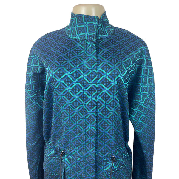 St. John Women's Tile Print Teal Coat Funnel Jacket Sz S - NWT