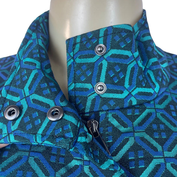 St. John Women's Tile Print Teal Coat  Funnel Jacket Sz S - NWT