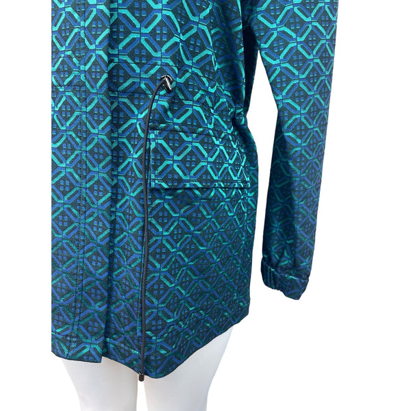 St. John Women's Tile Print Teal Coat  Funnel Jacket Sz S - NWT