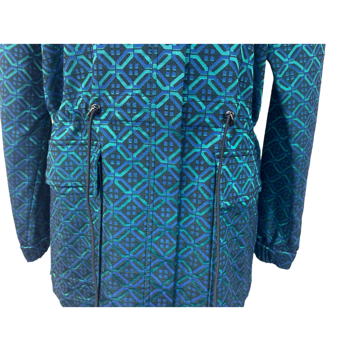 St. John Women's Tile Print Teal Coat  Funnel Jacket Sz S - NWT