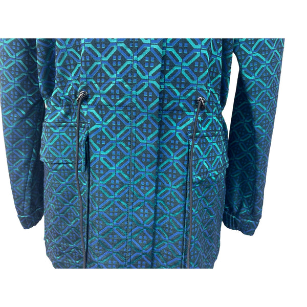 St. John Women's Tile Print Teal Coat  Funnel Jacket Sz S - NWT