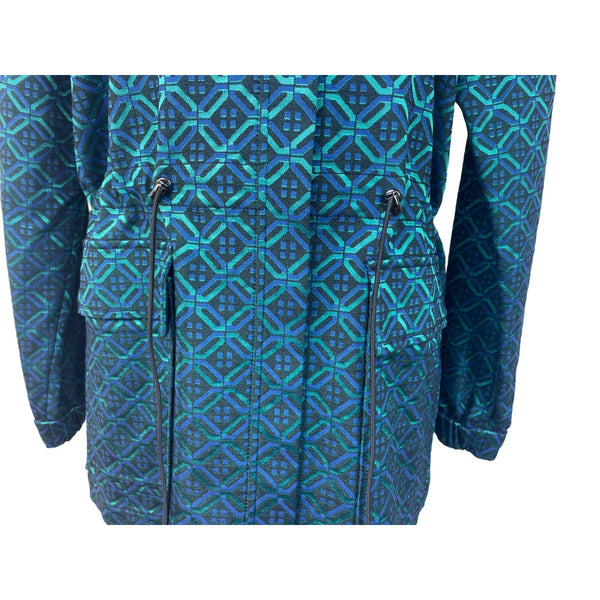 St. John Women's Tile Print Teal Coat Funnel Jacket Sz S - NWT