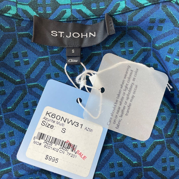 St. John Women's Tile Print Teal Coat  Funnel Jacket Sz S - NWT