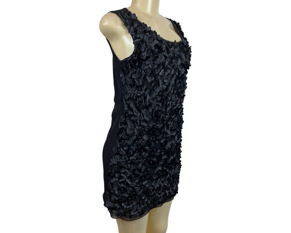 Pink Pop Collezioni Black Textured Floral Applique Sleeveless Mini Dress Sz XS/S