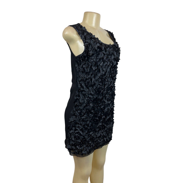 Pink Pop Collezioni Black Textured Floral Applique Sleeveless Mini Dress Sz XS/S