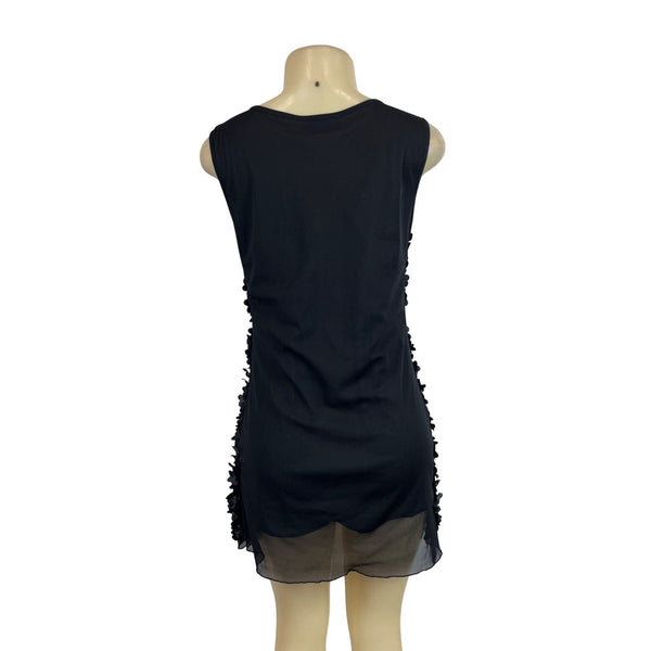 Pink Pop Collezioni Black Textured Floral Applique Sleeveless Mini Dress Sz XS/S