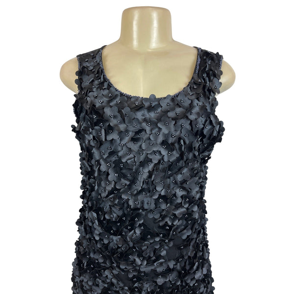 Pink Pop Collezioni Black Textured Floral Applique Sleeveless Mini Dress Sz XS/S